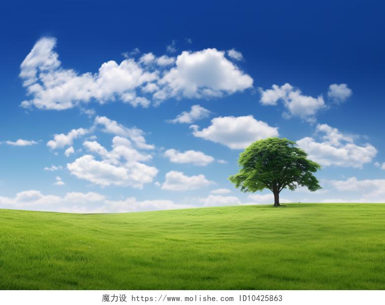 蓝天白云背景草原上的树木壁纸明亮自然风景养老行业配图